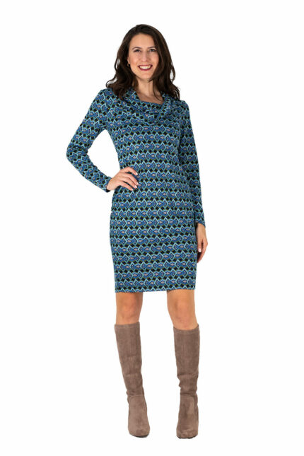 Kleid Gesa Retromuster blau