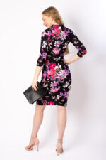 elegantes Kleid Sunnie SpringFlowerBlack, Raffung im Rücken